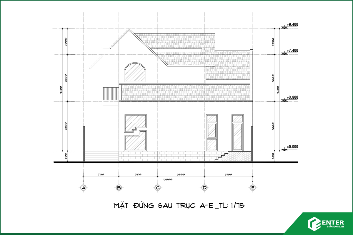 Bản vẽ mặt đứng sau